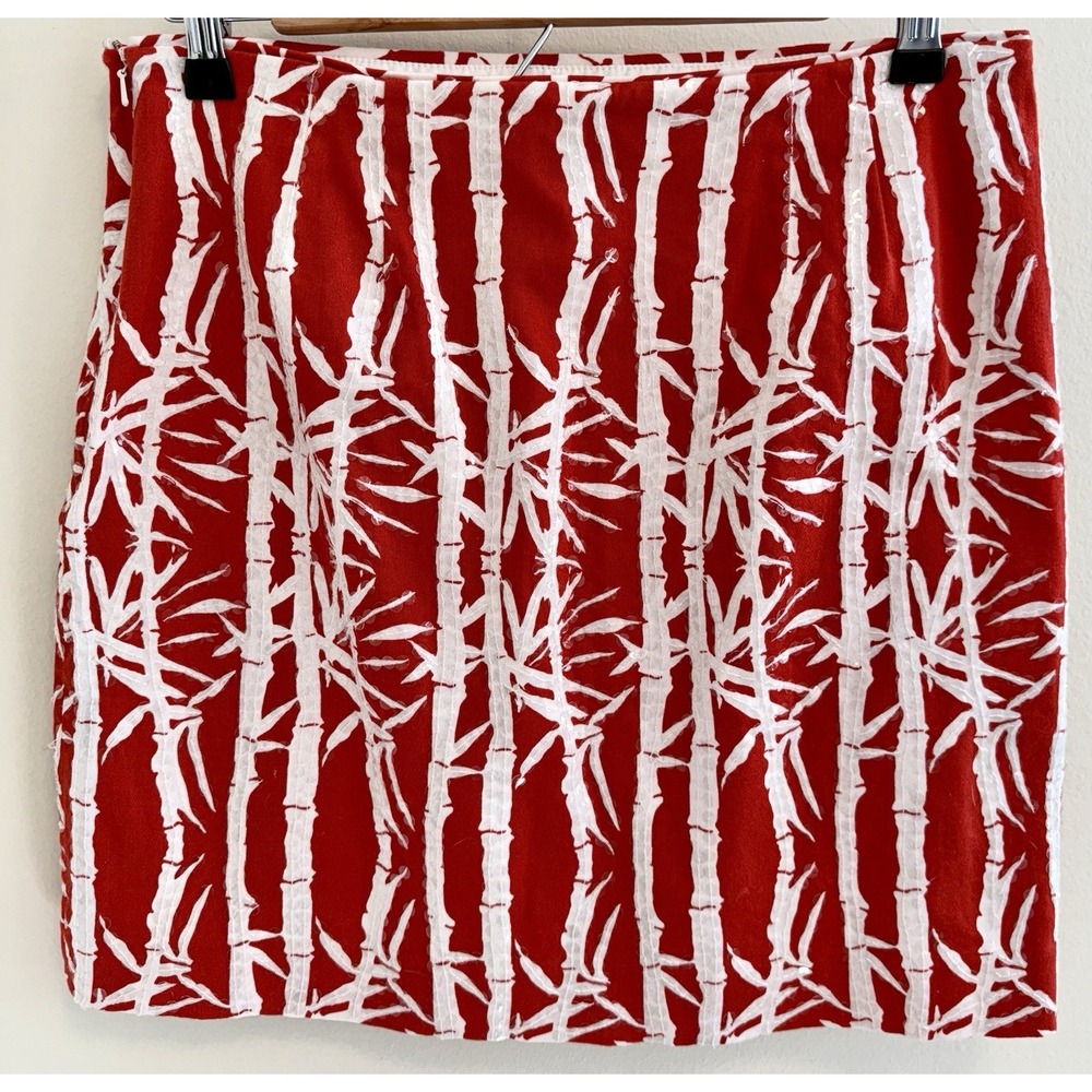 Michael Kors Womens Red White Bamboo Print Pencil Skirt Size 8 Sequined Lined